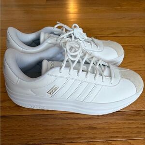 adidas White Platform Lace-Up Sneakers with Cream Toe